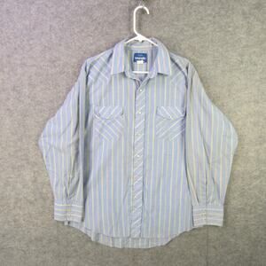 Vintage Wrangler Shirt Mens Large Pearl Snap Striped Western Rodeo 80s
